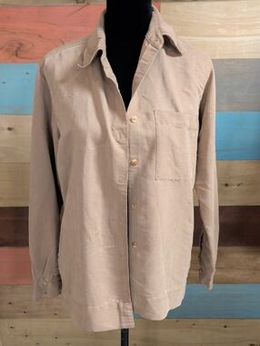 Relaxed Taupe Button-Down Shirt with Chest Pocket